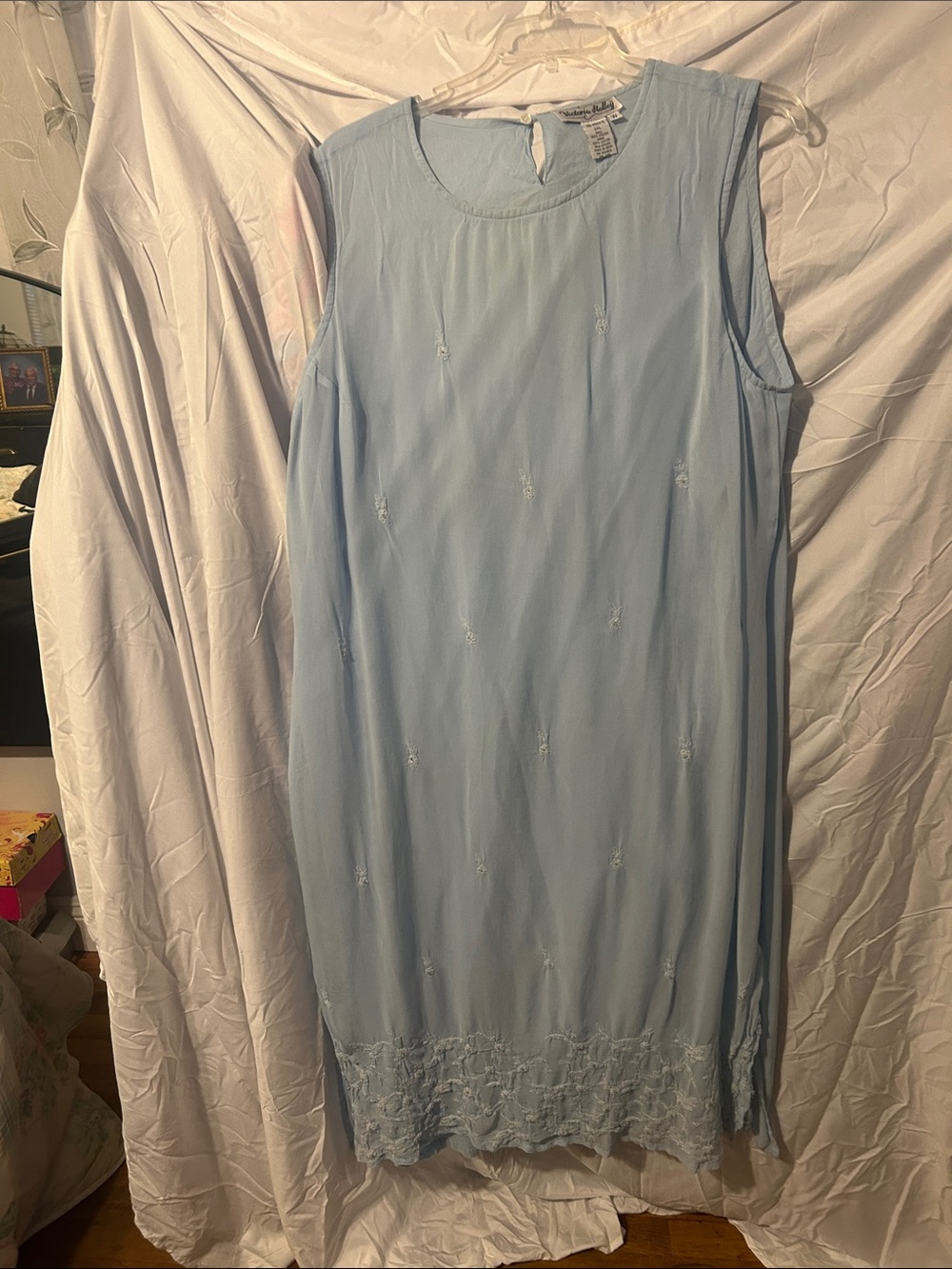 Light Blue Sleeveless Maxi Dress with Embroidered Hem